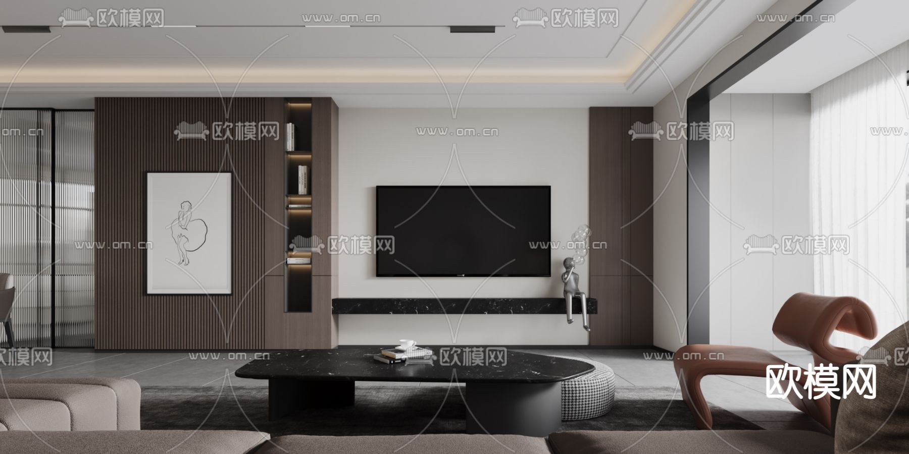 现代客餐厅3d模型下载（渲染图3）