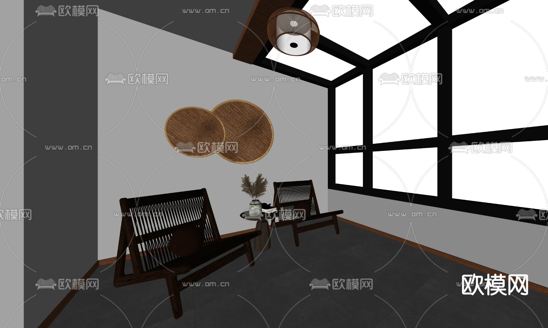 日式休闲椅子su模型下载（渲染图2）