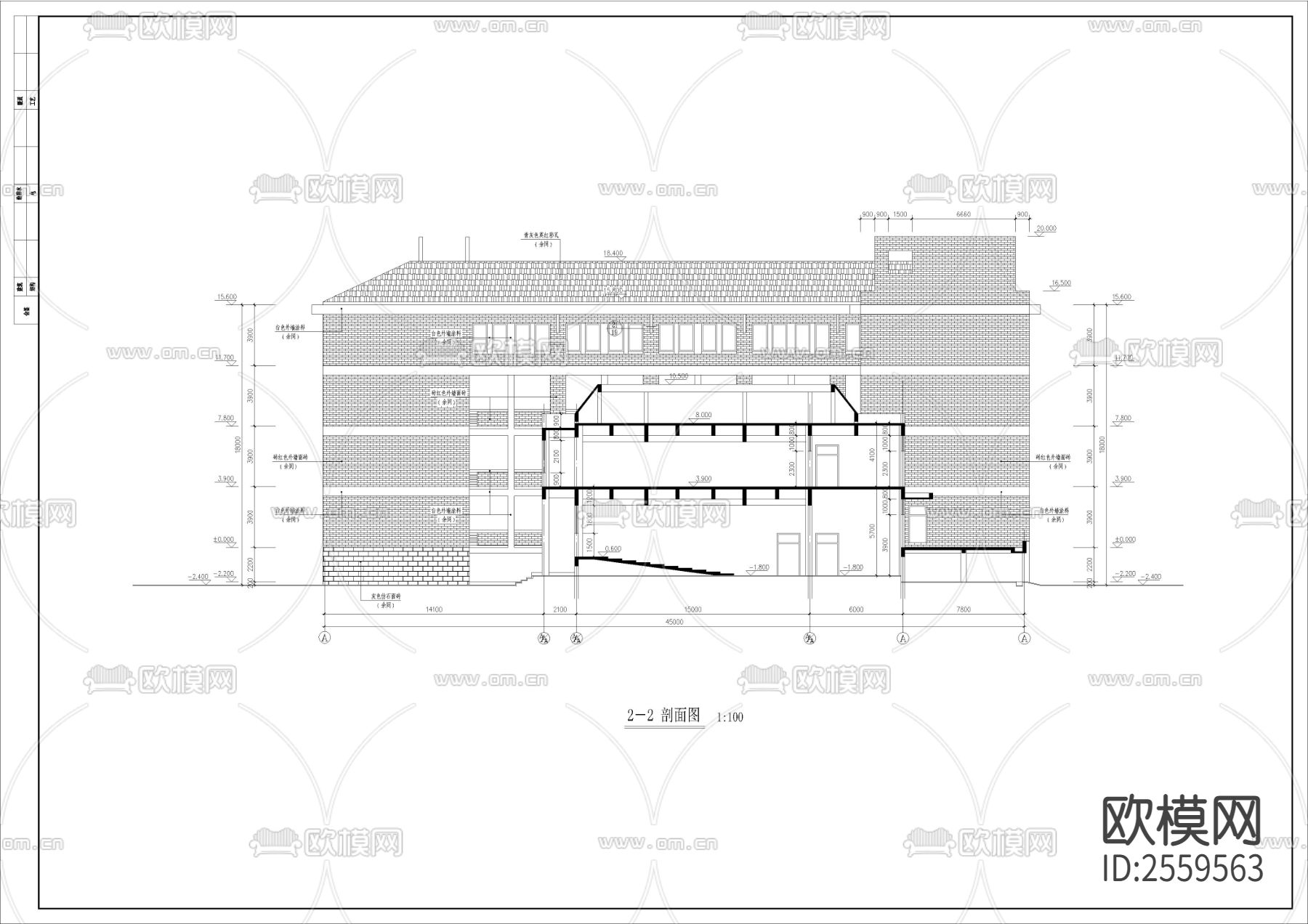 中学全套CAD施工图下载（渲染图4）