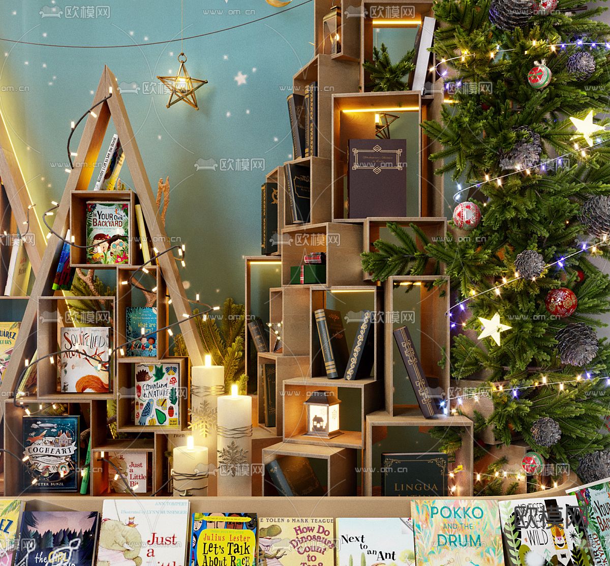 圣诞橱窗 书店橱窗3d模型下载（渲染图2）