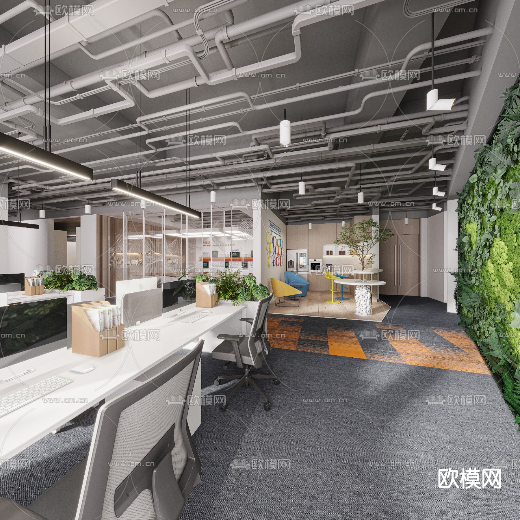 敞开式办公区 办公室3d模型下载_ID14010359_3dmax免费模型-欧模网
