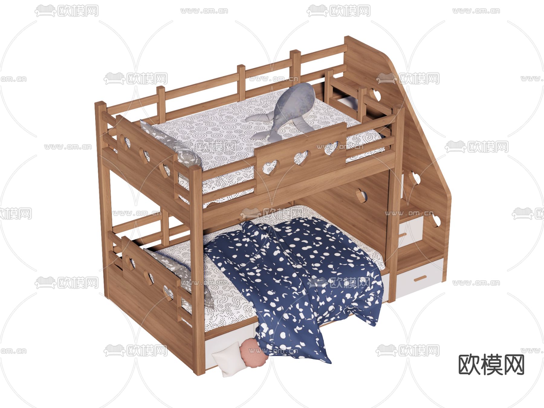 北欧儿童床 上下铺su模型下载（渲染图1）