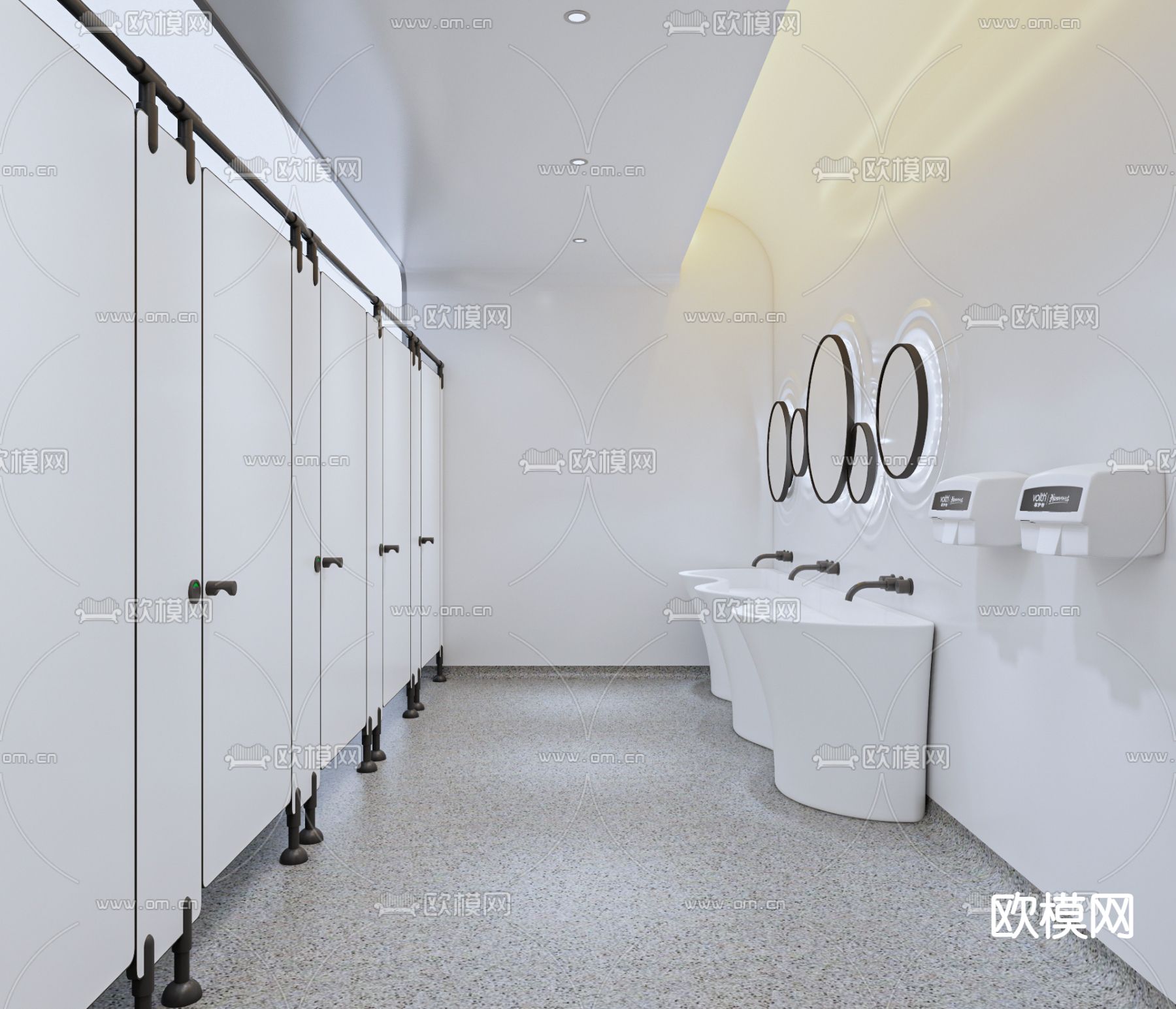 现代公共卫生间su模型下载（渲染图1）