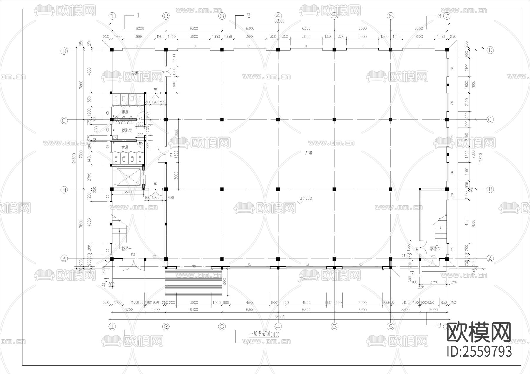 四层框架结构厂房CAD施工图下载（渲染图2）