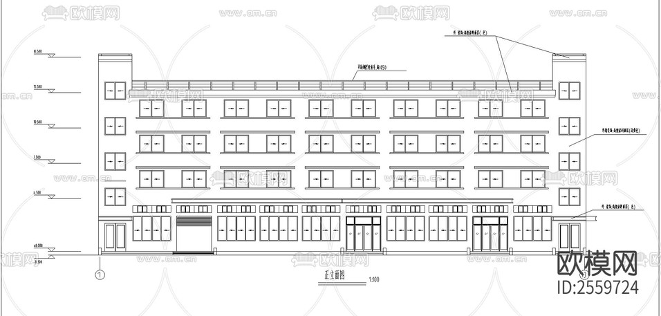 公司宿舍樓CAD施工圖下載(渲染圖1)