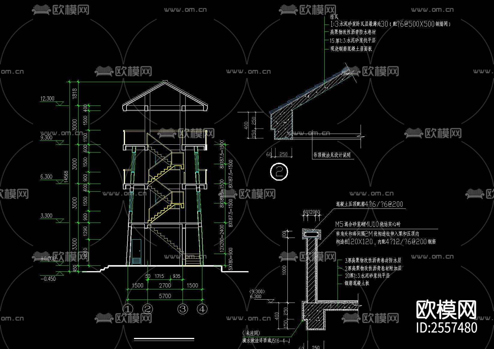 欧式瞭望塔节点大样下载（渲染图4）