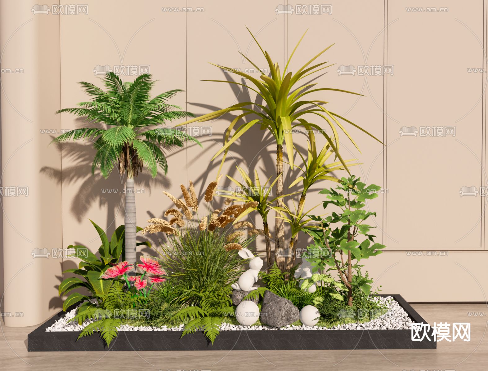 现代花坛植物堆su模型下载（渲染图1）