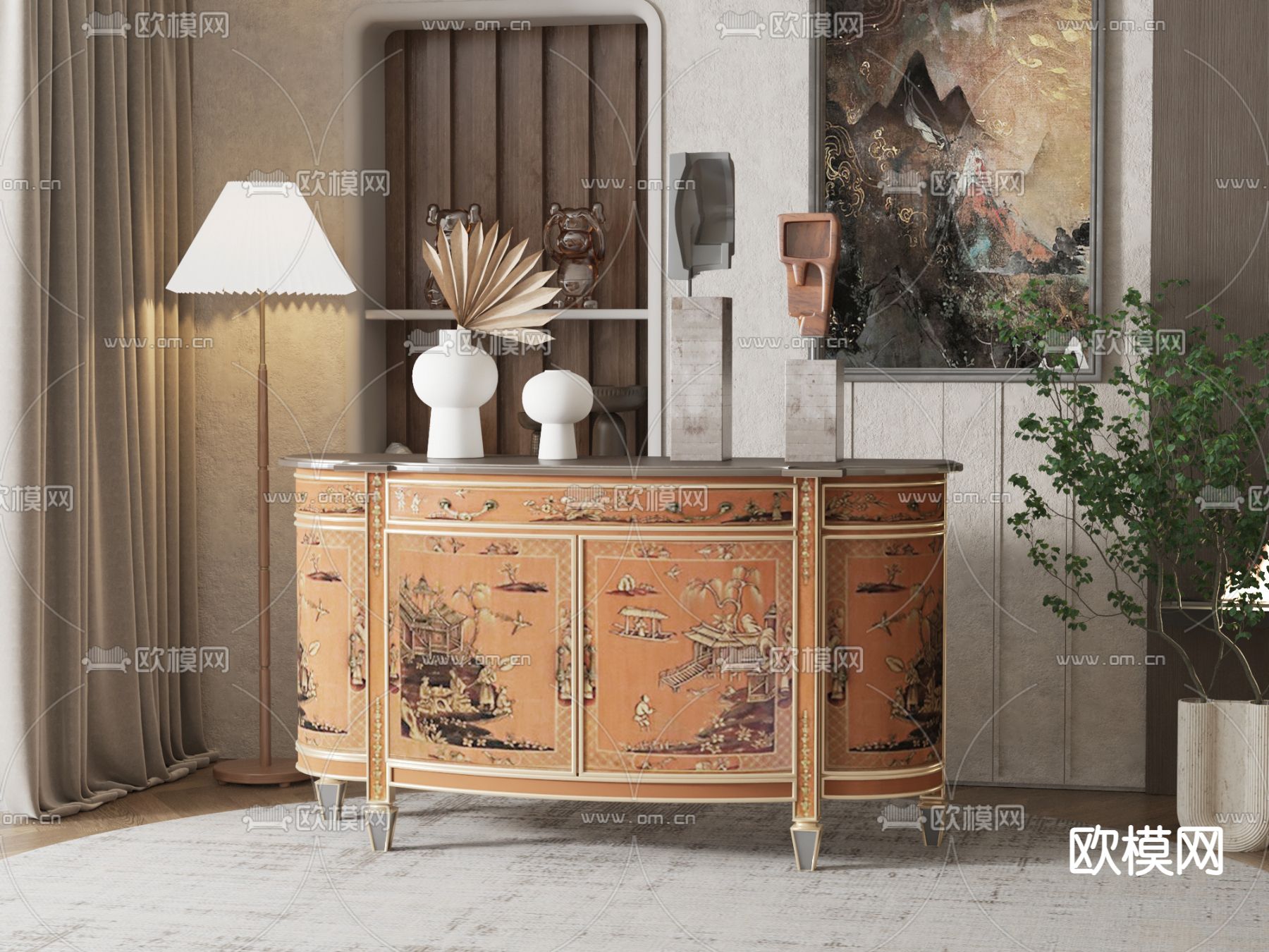美式玄关柜 边柜 端景柜3d模型下载