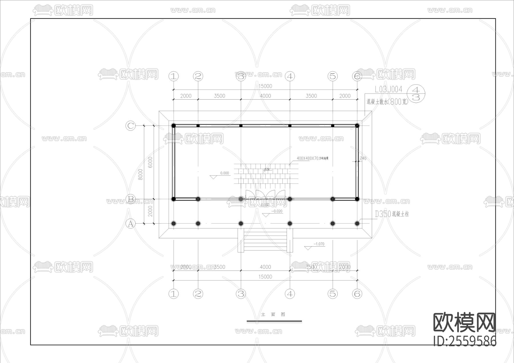 重檐歇山顶建筑CAD施工图下载（渲染图2）