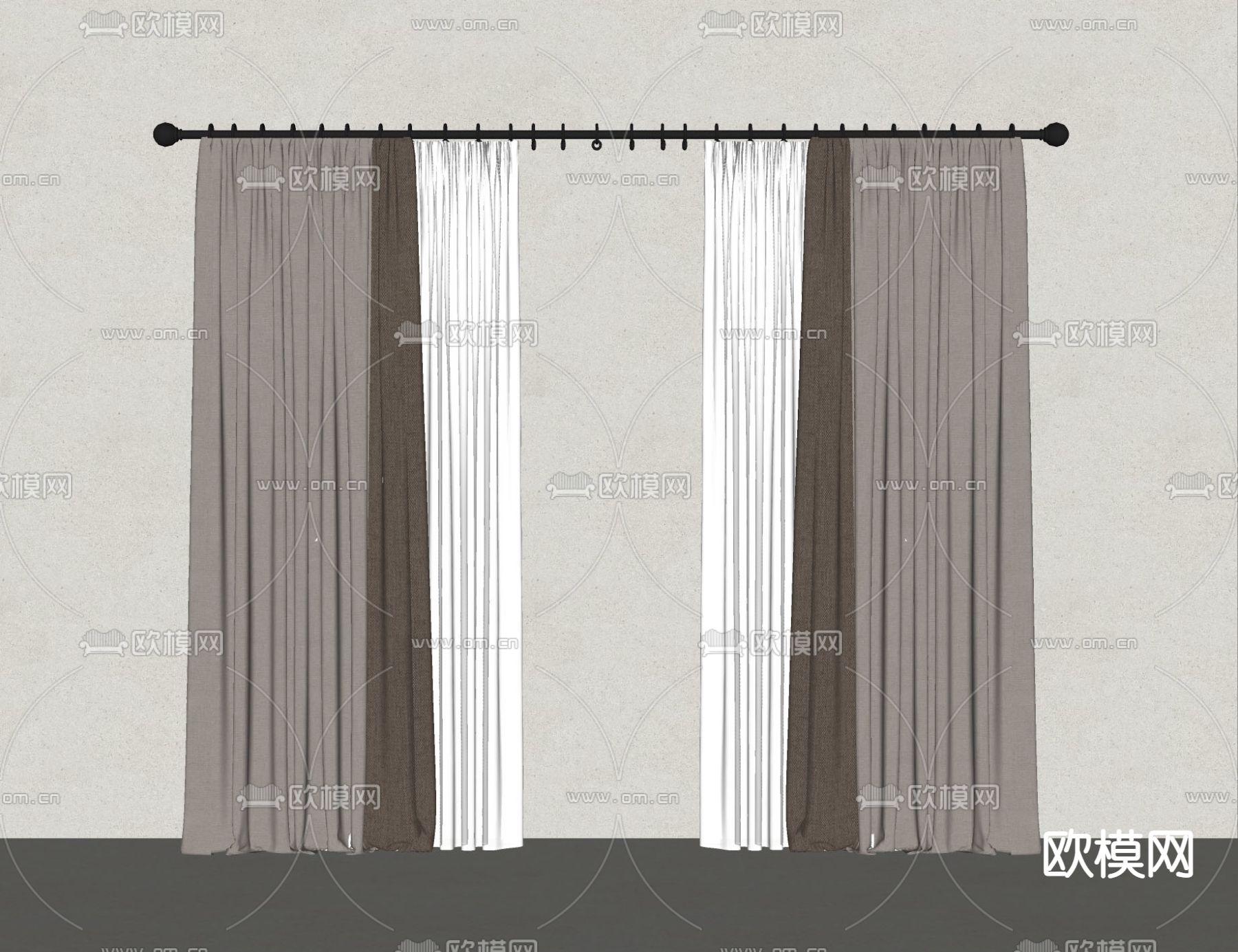 纱窗 窗帘su模型下载（渲染图2）