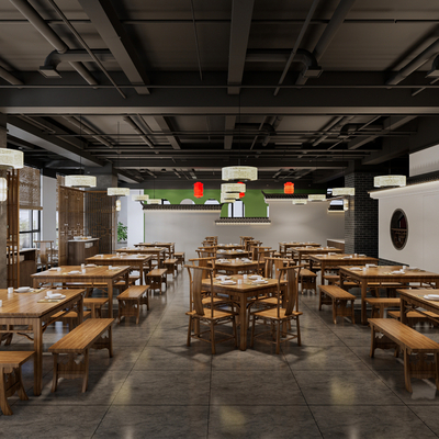  新中式餐厅su模型 