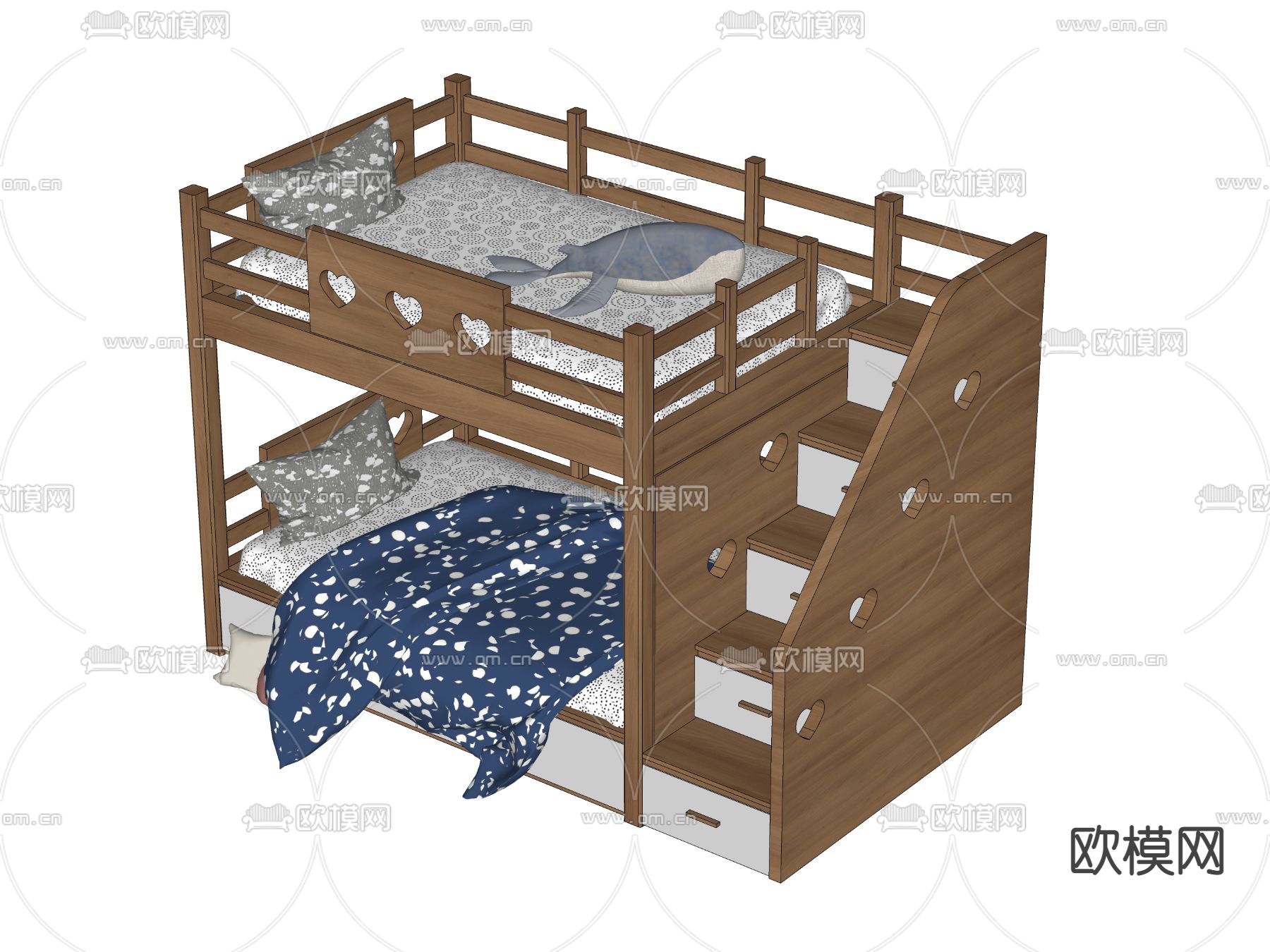 北欧儿童床 上下铺su模型下载（渲染图3）