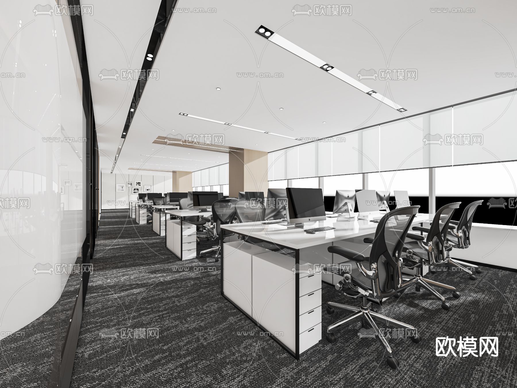 现代公共办公区su模型下载（渲染图1）