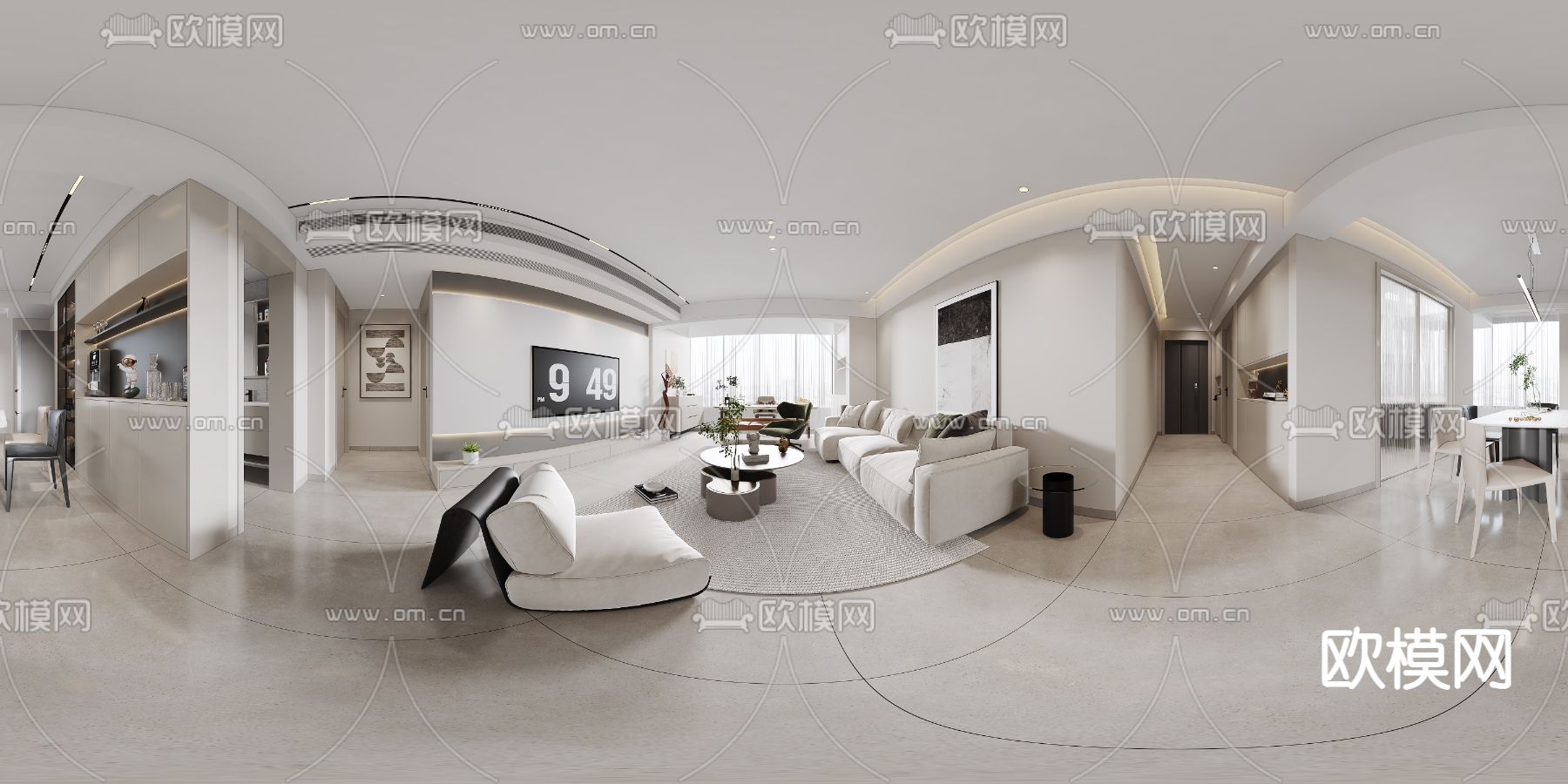 现代客餐厅vr全景3d模型