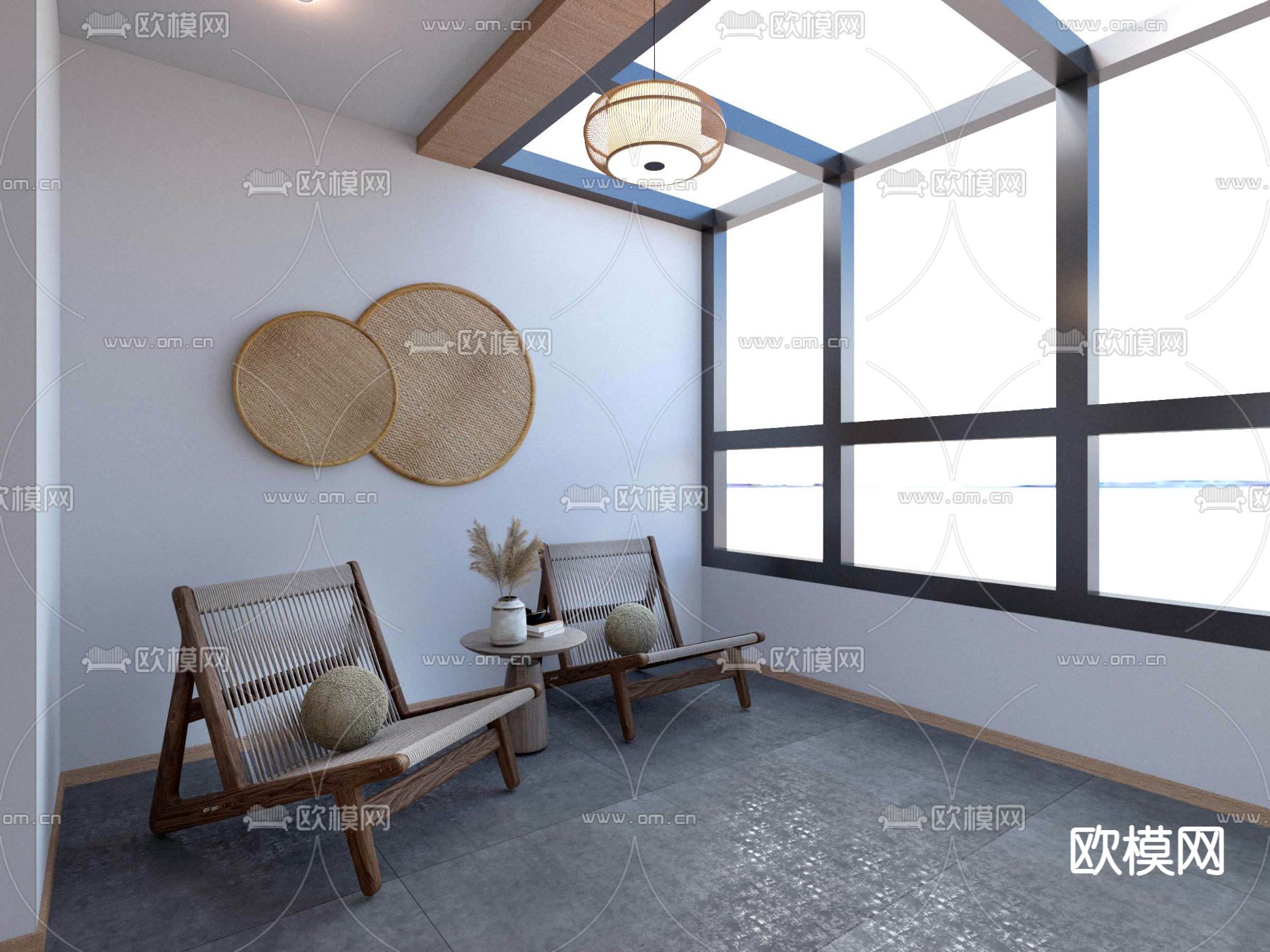 日式休闲椅子su模型下载（渲染图1）