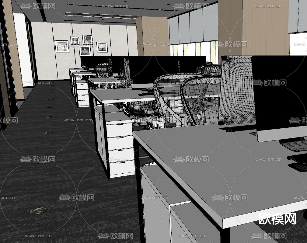 现代公共办公区su模型下载（渲染图2）