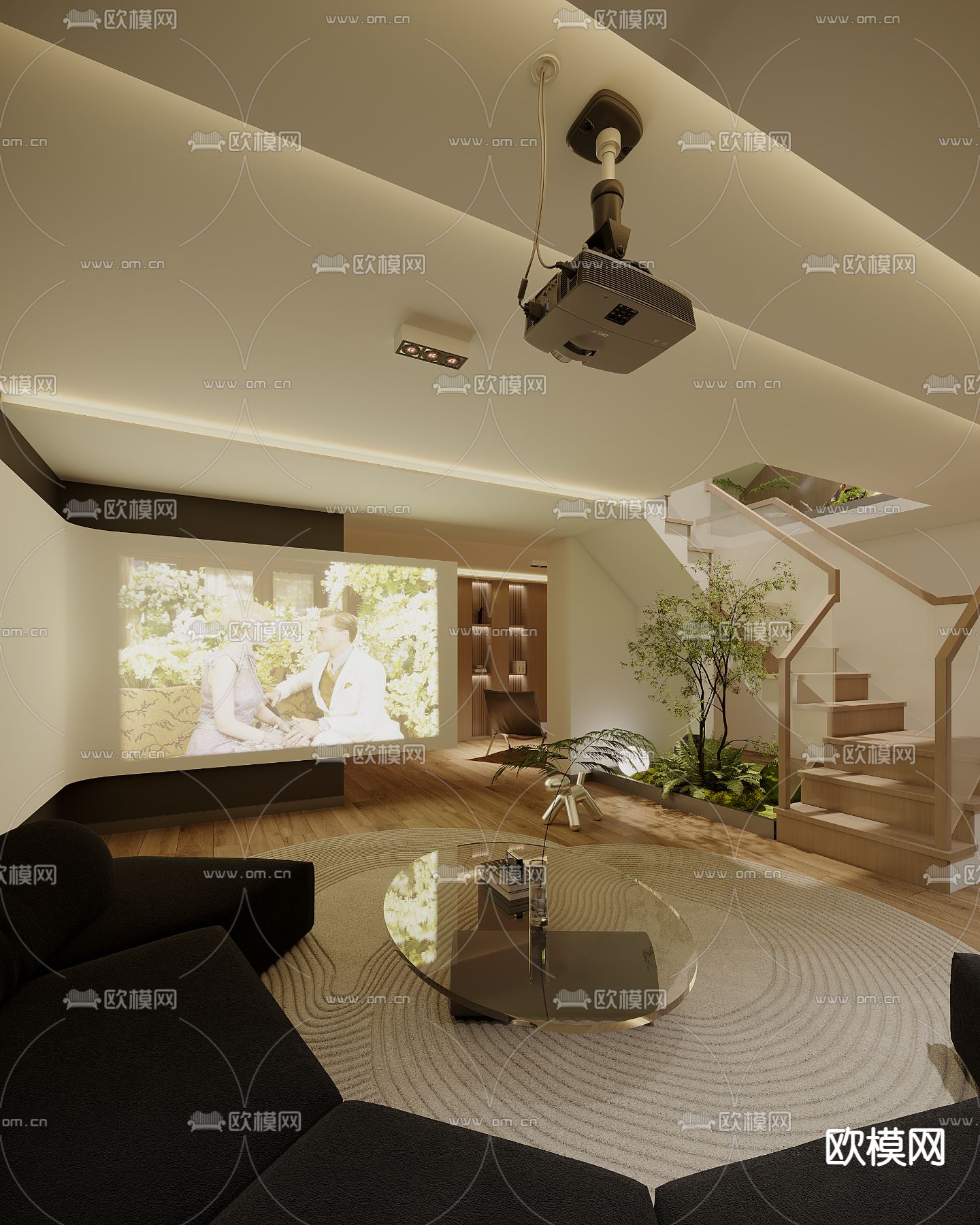 视听室 影音室3d模型下载（渲染图1）