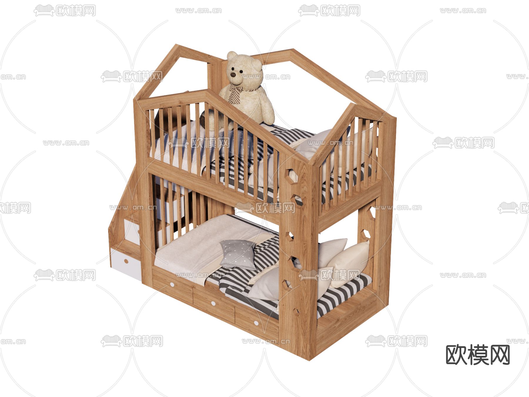 北欧儿童床 上下铺su模型下载（渲染图1）