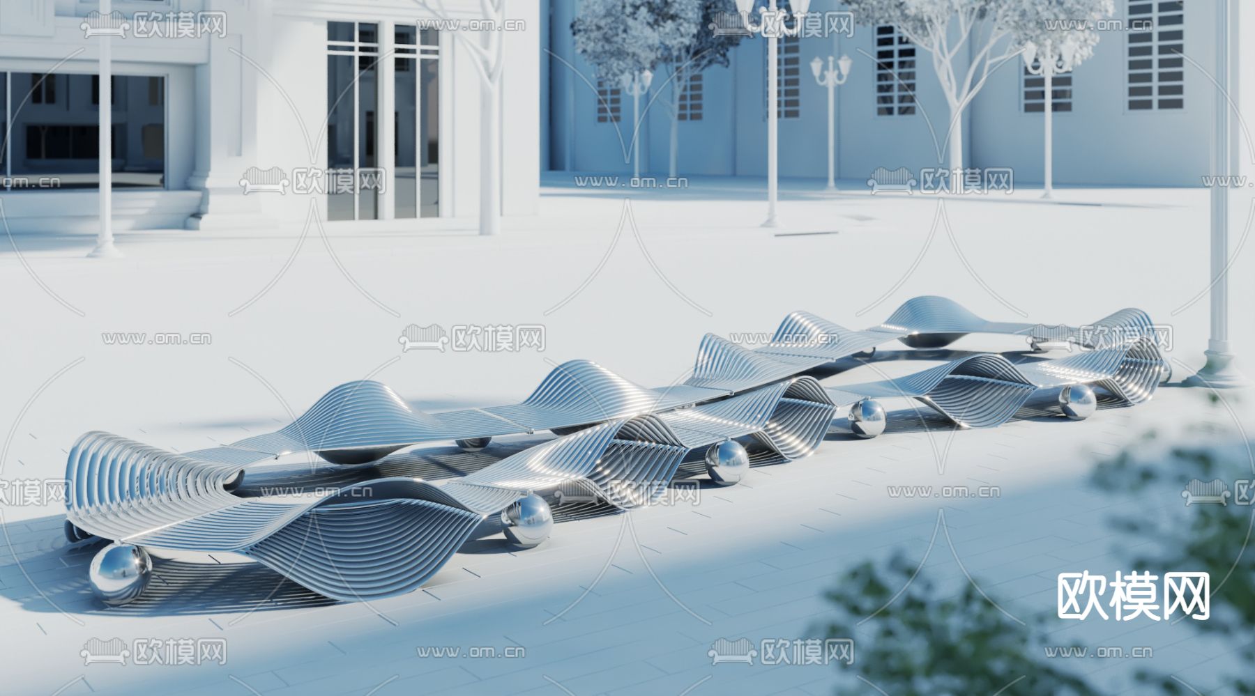 户外靠椅 景观座椅3d模型下载