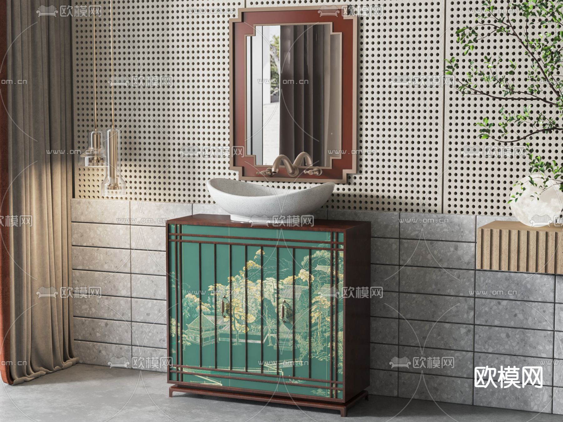 新中式浴室柜 台盆3d模型下载