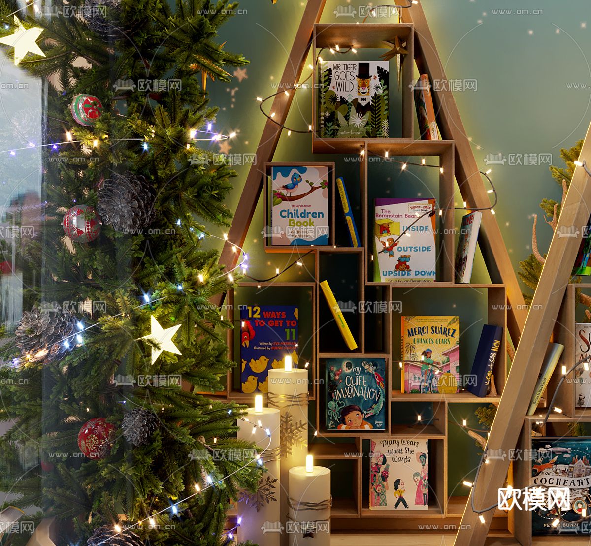 圣诞橱窗 书店橱窗3d模型下载（渲染图3）