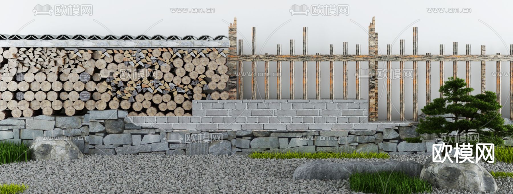 农家乐小品 围墙3d模型下载