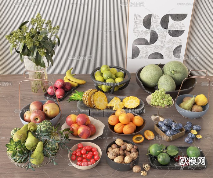 果盘 水果 鲜花 美食3d模型下载
