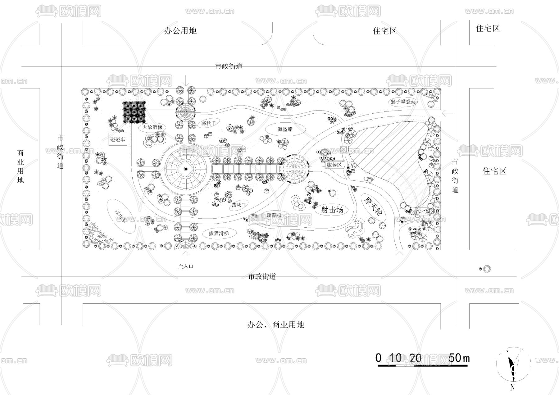 儿童公园规划绿化CAD施工图下载（渲染图2）