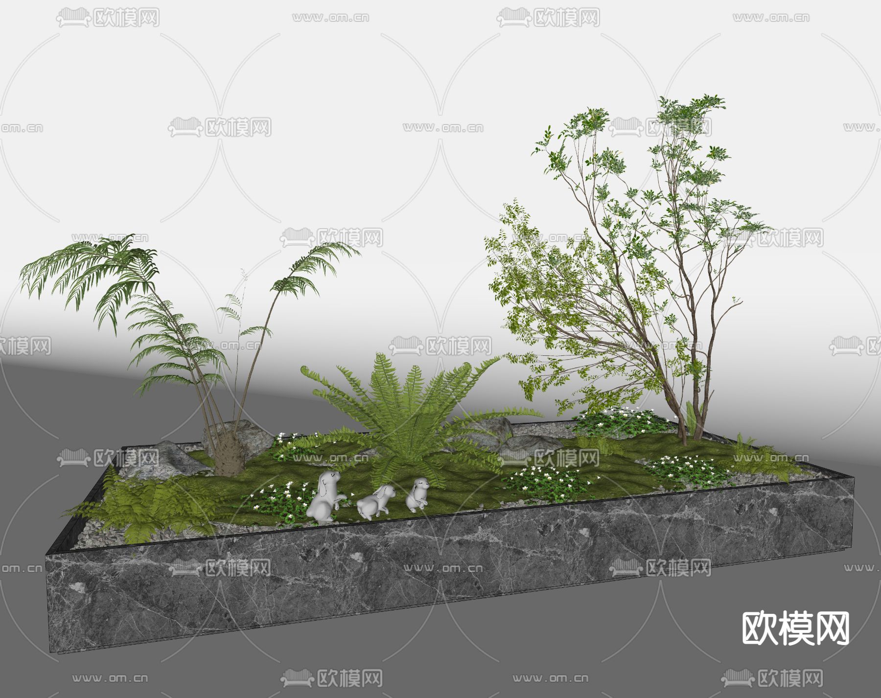 现代绿植花坛su模型下载（渲染图2）