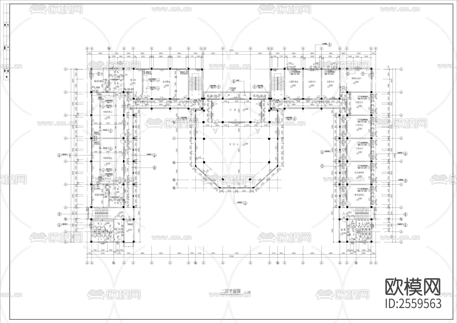 中学全套CAD施工图下载（渲染图3）