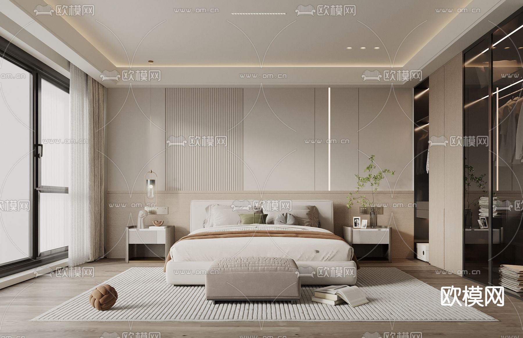 奶油风卧室 主卧3d模型下载