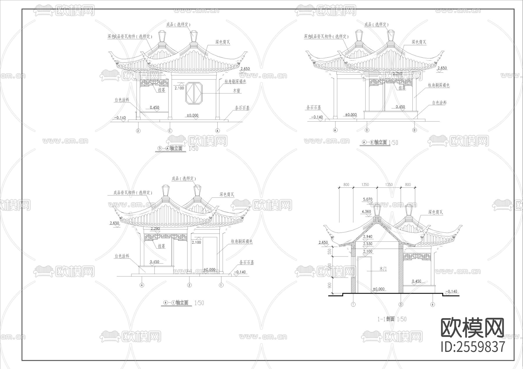古建双亭和六角亭CAD节点大样下载（渲染图3）