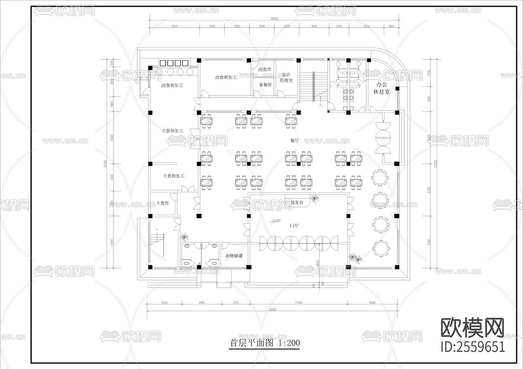 高校餐厅CAD施工图-免费3dmax模型库-欧模网