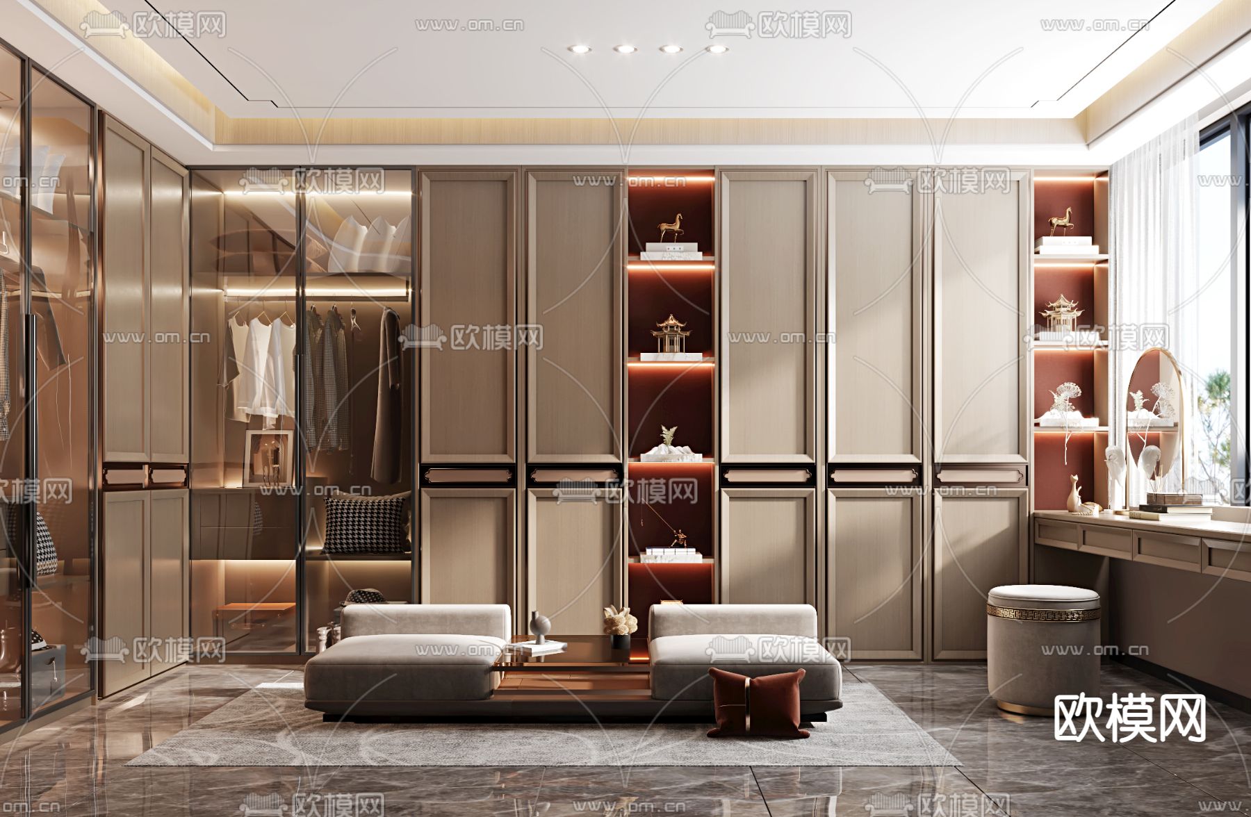 新中式衣帽间3d模型下载