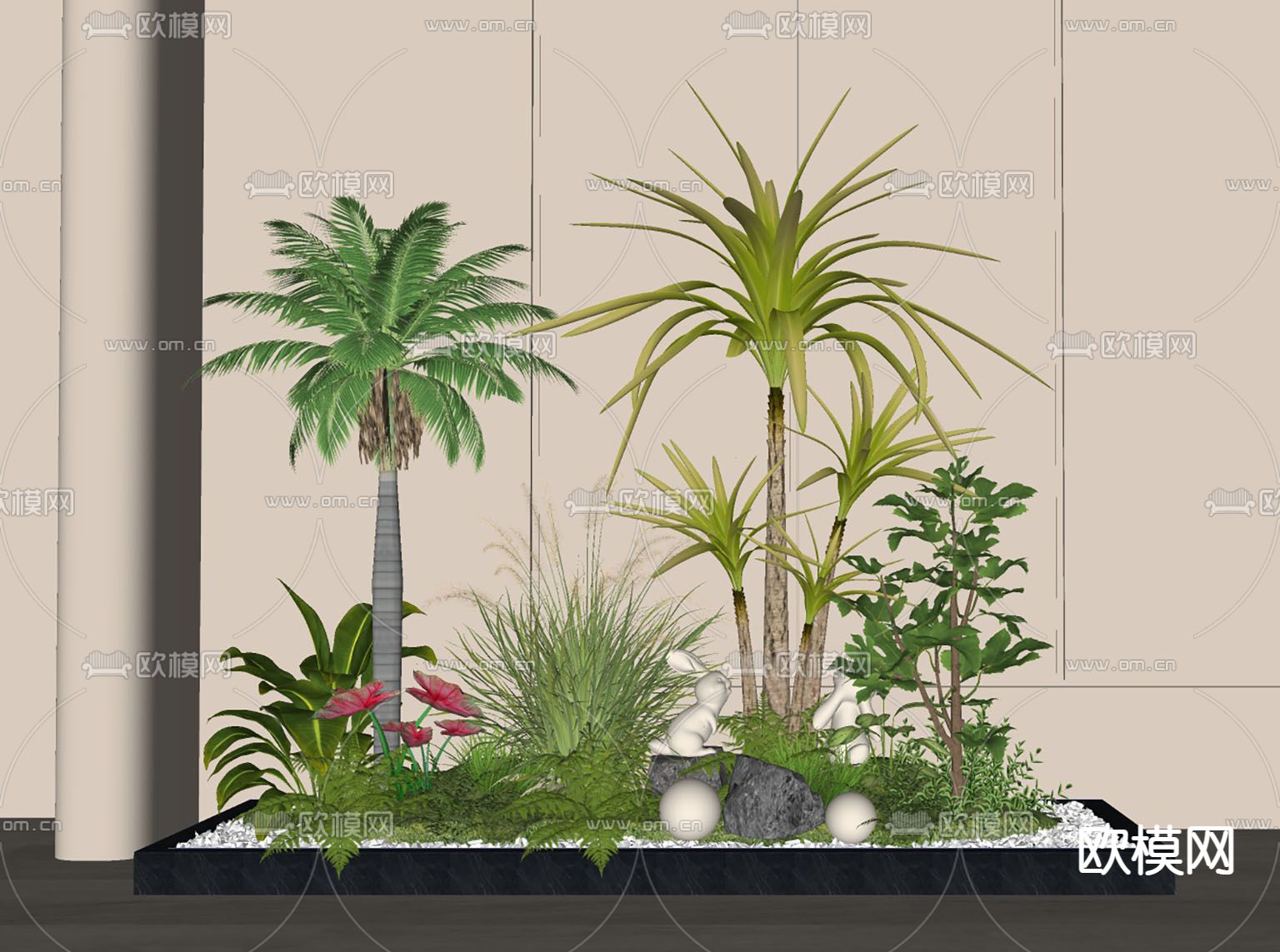 现代花坛植物堆su模型下载（渲染图2）