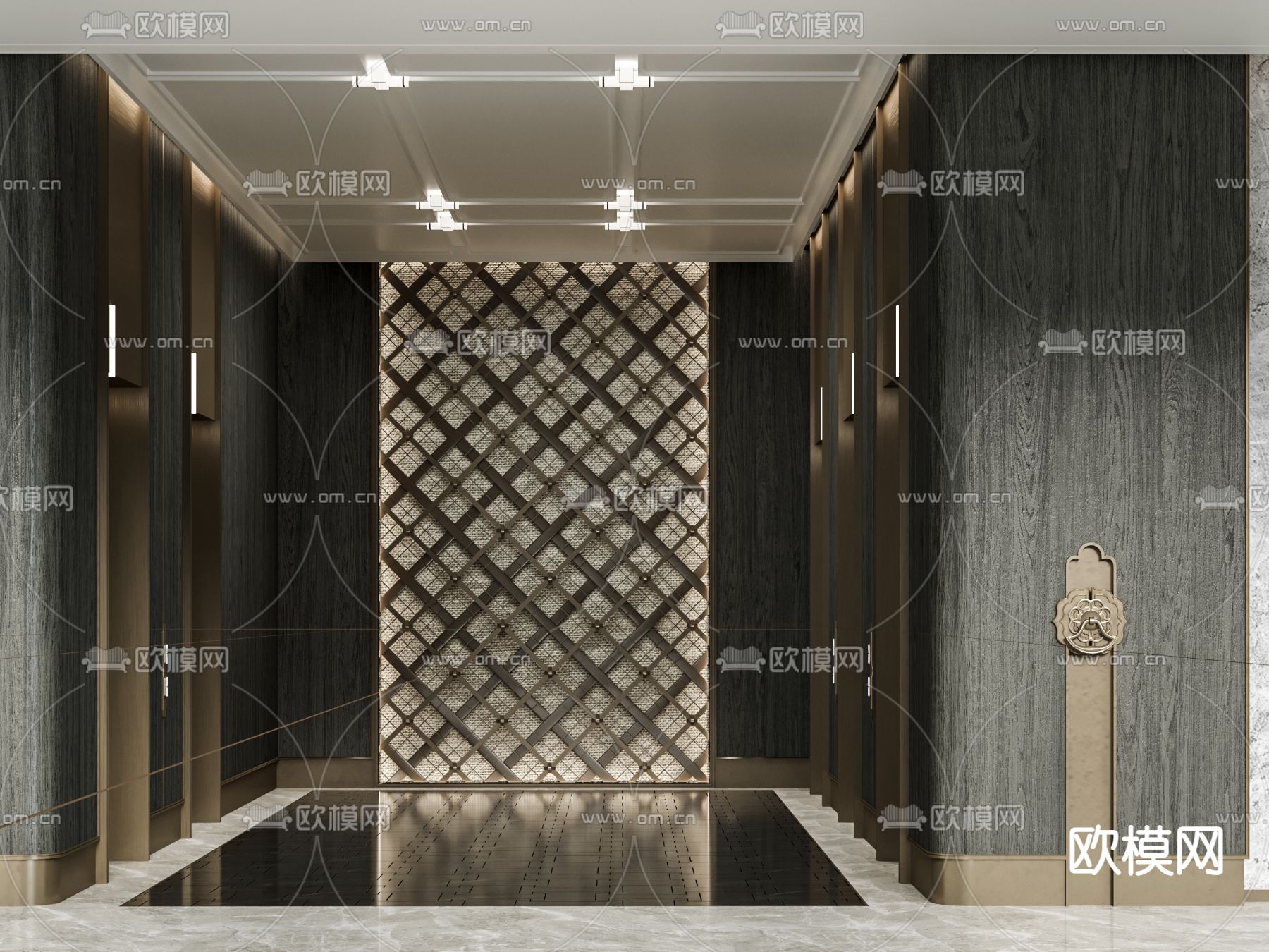 新中式电梯厅 过道3d模型下载