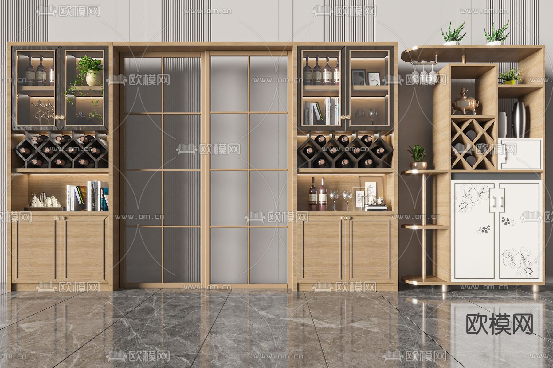 实木酒柜3d模型下载