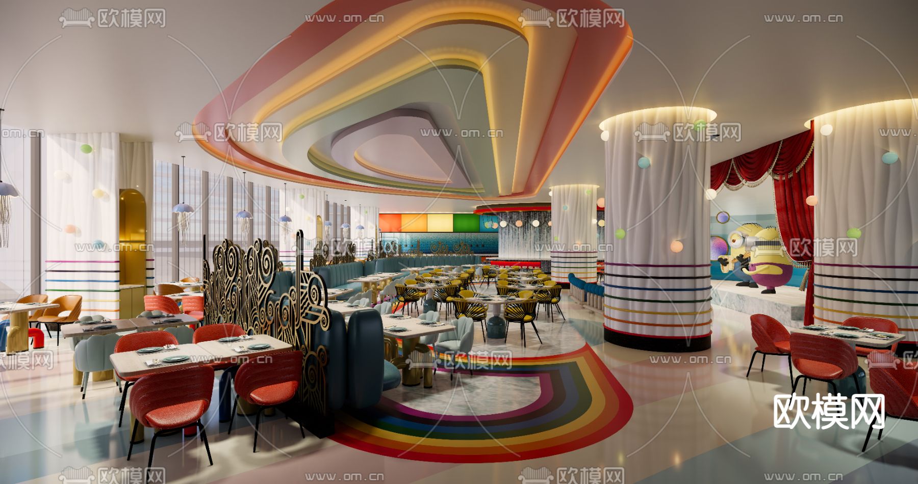 现代网红主题餐厅su模型下载（渲染图1）