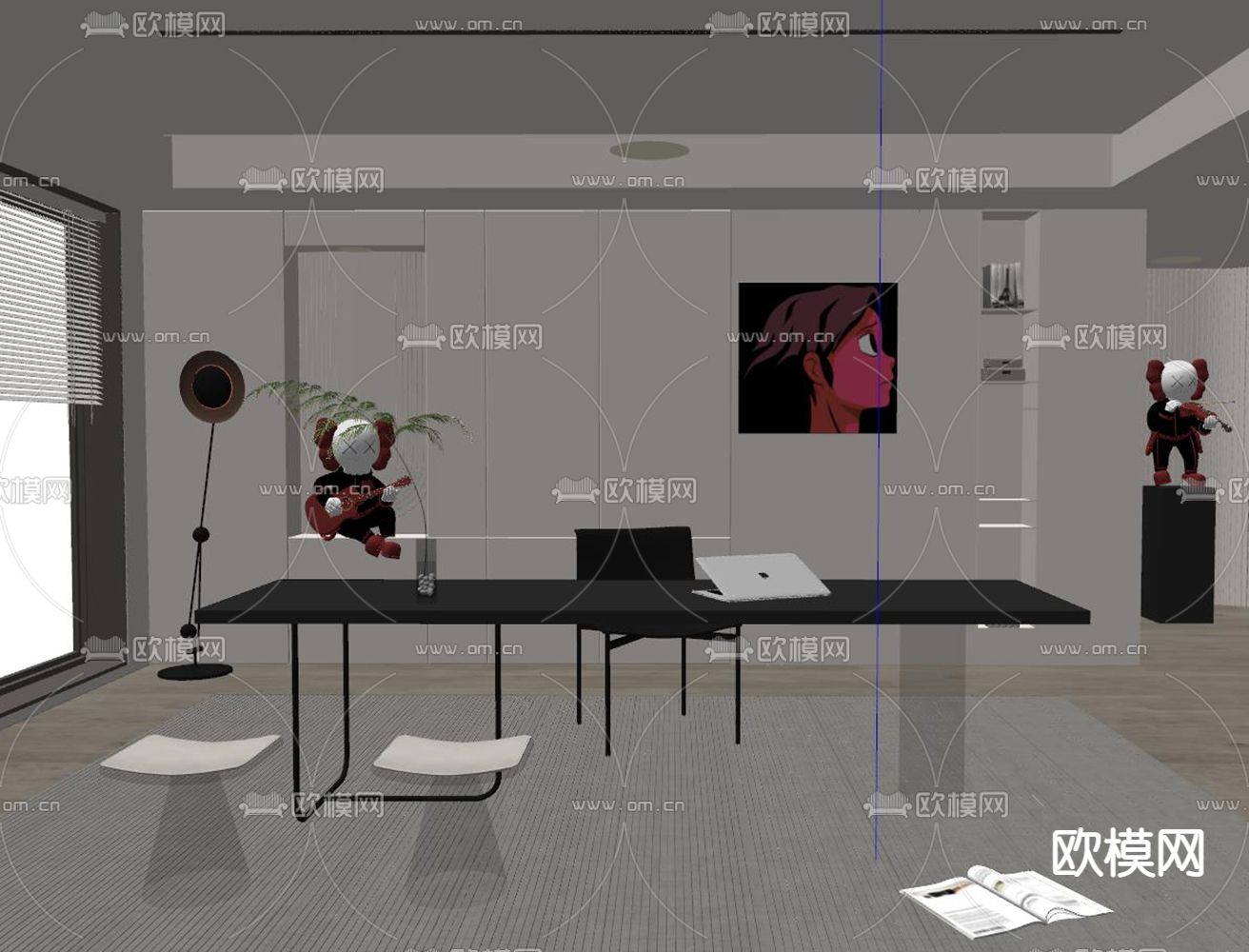 现代书房su模型下载（渲染图2）