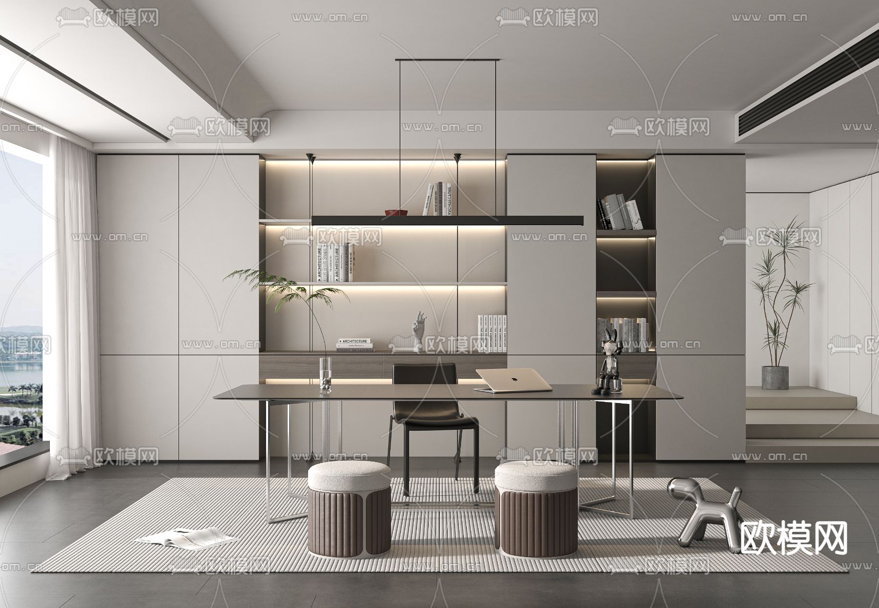 现代书房su模型下载（渲染图1）