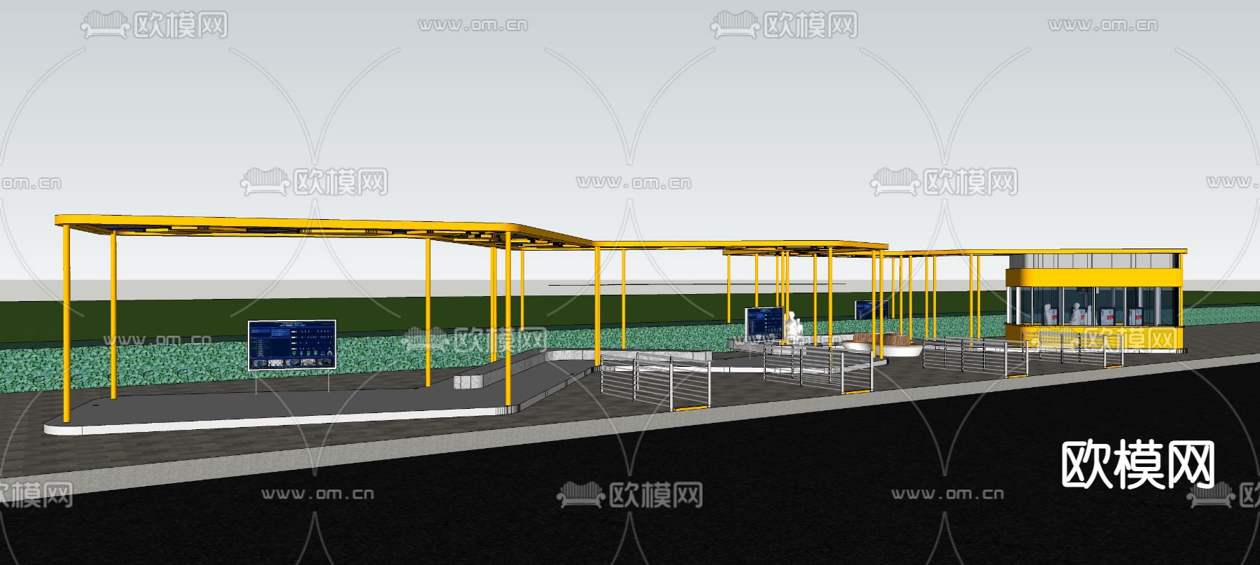 公交站构架 公交车站su模型