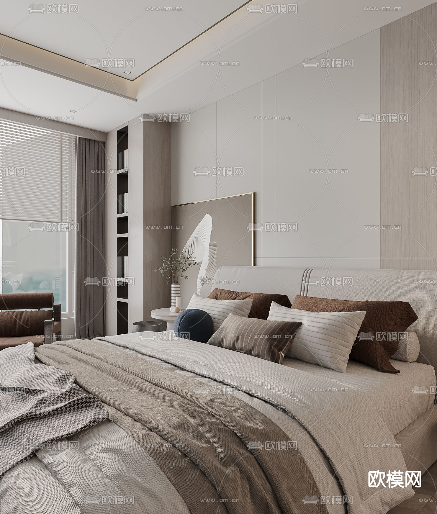 现代卧室 主卧3d模型下载（渲染图4）