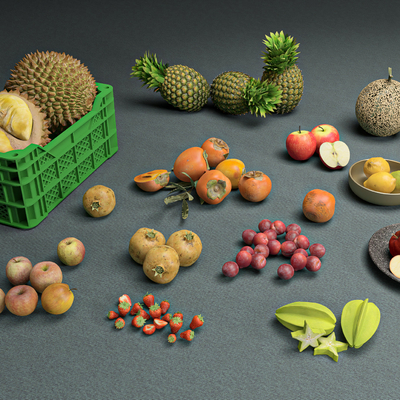  水果 榴莲 菠萝 苹果 哈密瓜su模型 