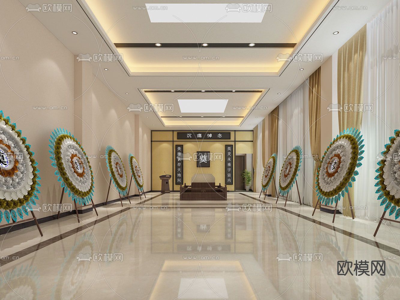 中式悼念厅 殡仪馆su模型下载（渲染图1）