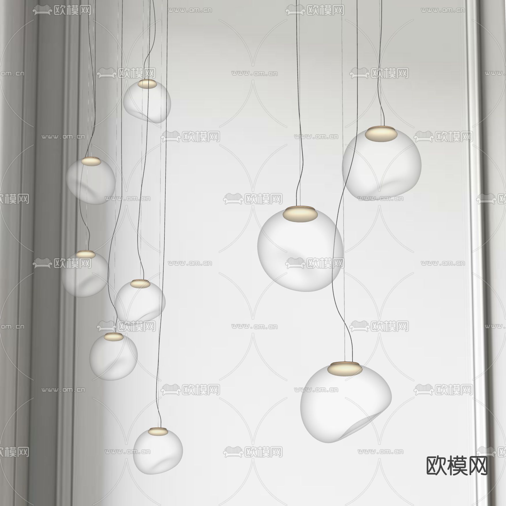 现代玻璃装饰吊灯su模型下载（渲染图2）