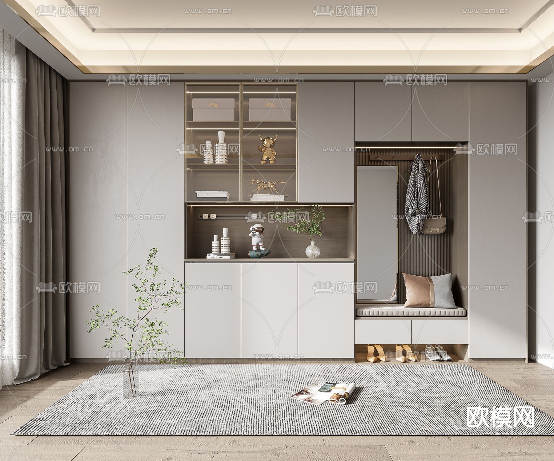 现代鞋柜3d模型下载