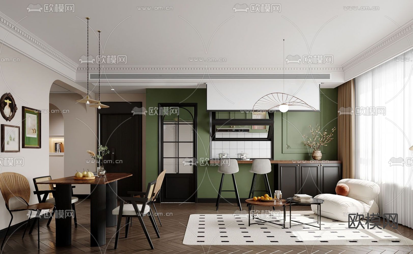 法式餐厅su模型下载（渲染图1）