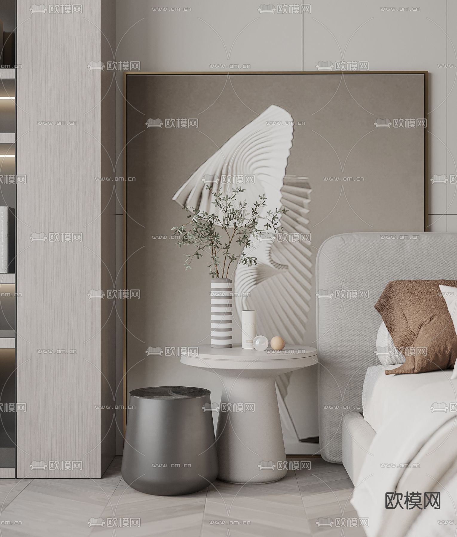 现代卧室 主卧3d模型下载（渲染图3）