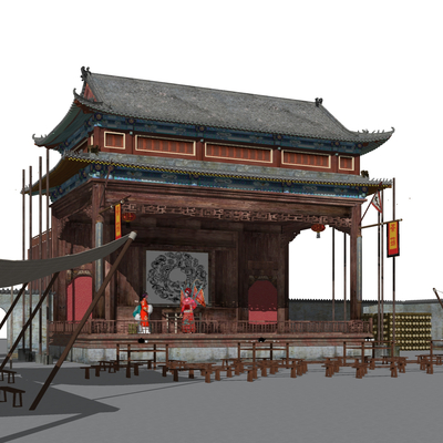  古建 戏园 戏台su模型 