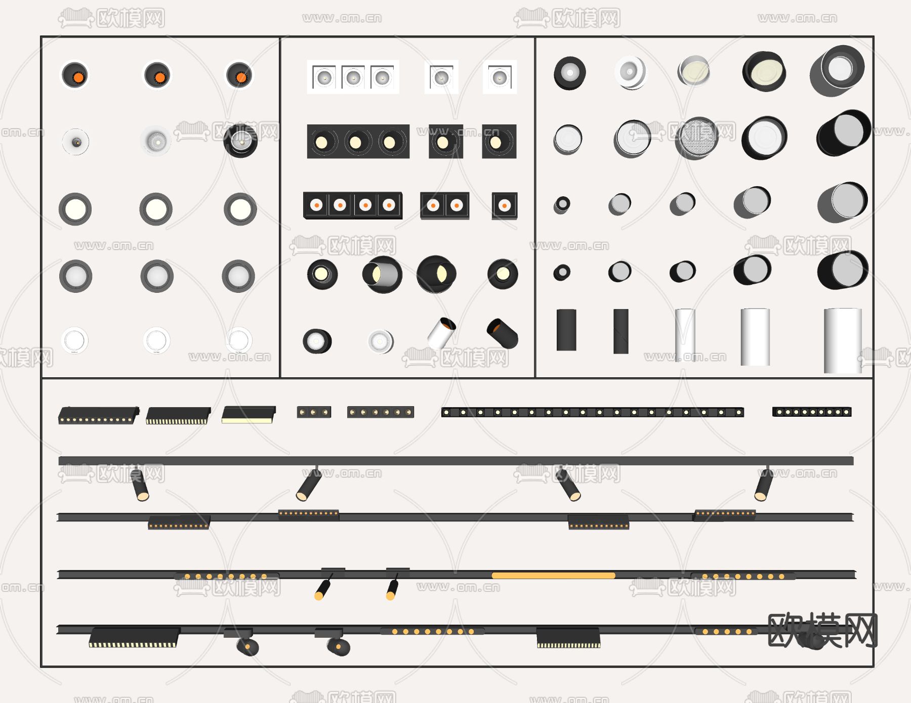 筒灯 射灯 磁吸灯 轨道灯su模型下载（渲染图2）